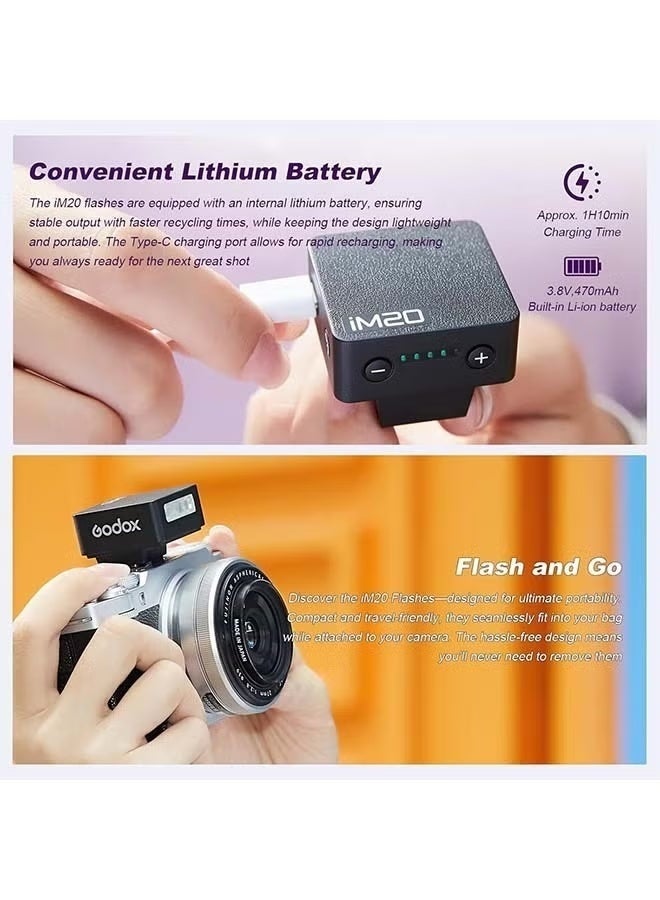 Godox iM20 Mini Flash for Camera with 470mAh Battery 440 Full-Power Flash 5 Levels Mini Flash Speedlite for Sony zve10 Sony zv1 Ricoh gr3 Canon Nikon Fuji Olympus Camera (iM20) - Image 4
